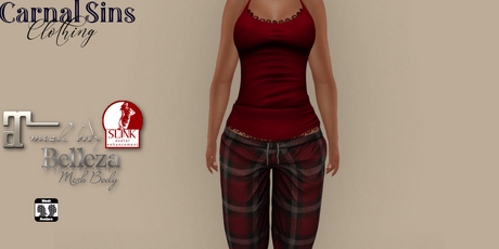 Second Life Marketplace - {CS} Pajamas - Nicole Red Plaid Dark